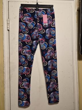 BUZZ Women's Navy Elastic Waistband Spiral Print Leggings - Pink & Blue Size M